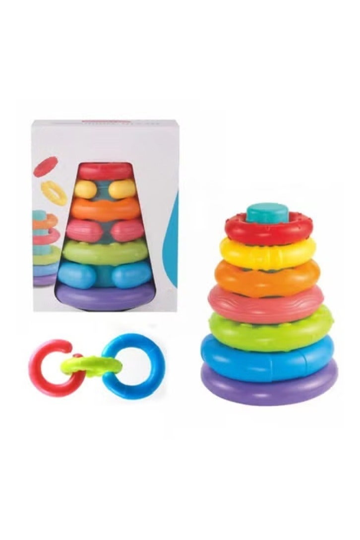 TOY GARDEN 7 Pcs Rainbow Stacking Rings Soft Baby Toys – Montessori Sensory Educational Toy for Infants, Toddlers 6-18 Months, 1 Year Old Boys & Girls - Image 4
