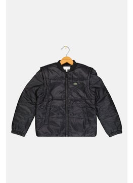 LACOSTE Kids Boy Embroidered Logo Long Sleeve Puffer Jacket, Black  - Image 1