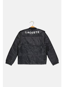 LACOSTE Kids Boy Embroidered Logo Long Sleeve Puffer Jacket, Black  - Image 2