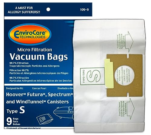 EnviroCare Replacement Micro Filtration Vacuum Cleaner Dust Bags made to fit Hoover Style "S" Futura, Spectrum, Power Max Canister Vacuum Cleaners 9 pack - Image 1