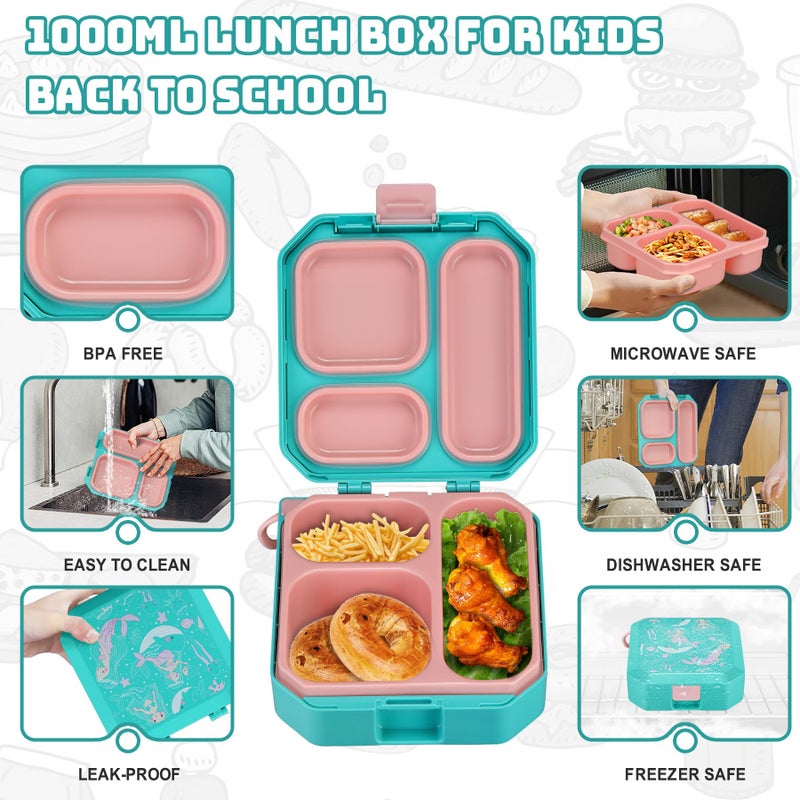 Itslife Bento Lunch Box Set for Kids with 12oz Soup Thermo&Lunch Bag, Leak-Proof Lunch Food Containers for Kids School, 5 Compartment, Sauce Cup, 10 Notes (Mermaids Green) - Image 5