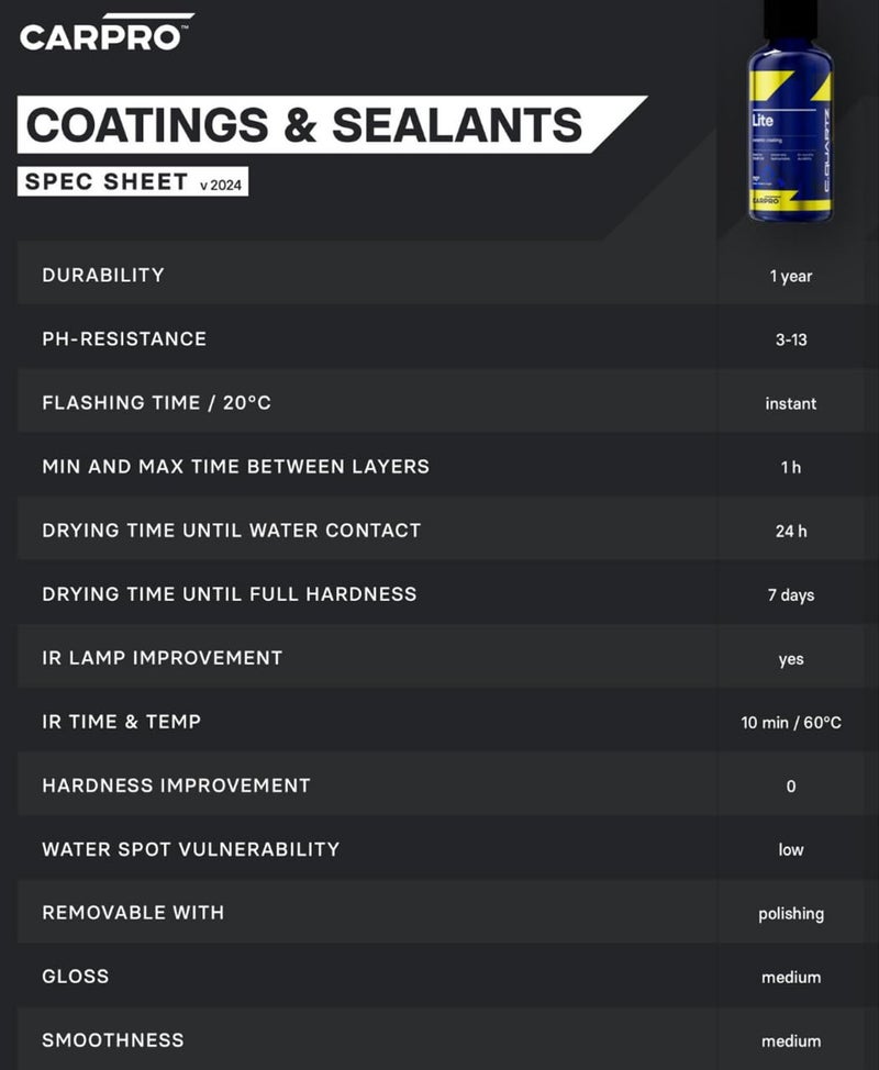 CARPRO CQUARTZ Lite - Sio2 (ceramic), Tio2 (titanium) Hybrid Car Ceramic Coating or Topcoat, Apply to Any Surface, Wipe On and Wipe Off - 100mL - Image 1