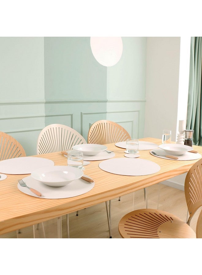 Jovono Wipeable Placemats and Coasters Leather Table Mats Waterproof Heat-Resistant Easy to Clean for Dining Table Set Kitchen Table Set of 6, White - Image 5