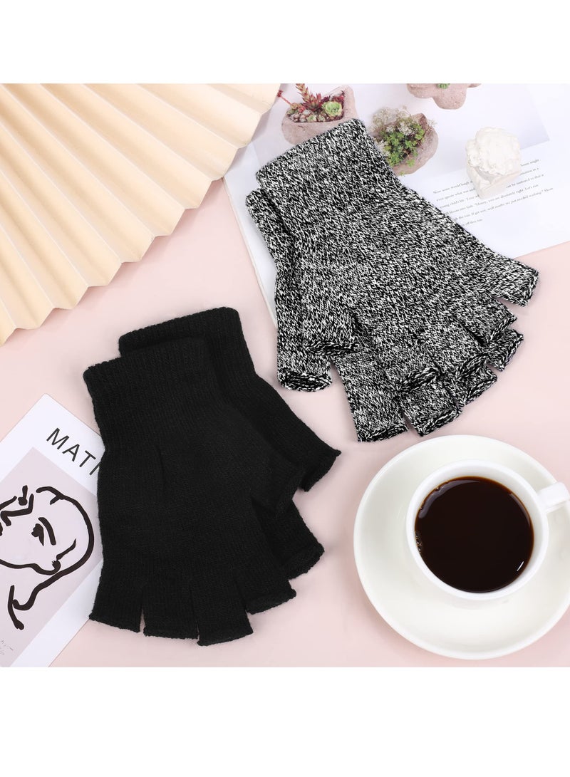 2 Pairs Unisex Warm Half Finger Gloves, Winter Fingerless Gloves (L for Adults) - Image 4