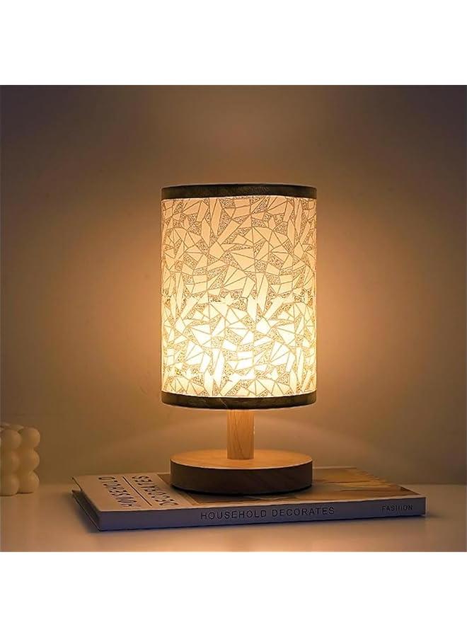 HOOKOR 3 Color Fabric Table Lamp USB Rechargeable Small Bedside Lamp with Remote Control Solid Wood Base Irregular Pattern Home Decor Table Lamp (Round1)