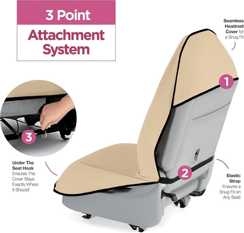 Aputue Waterproof Sweat Towel Car Seat Cover, Sweat Car seat Protector for Cars, Towel Waterproof Car Seat Cover Beige Gym Workout, Universal Fit Anti Slip Bucket Seat Protector for Swimming (Beige) - Image 4