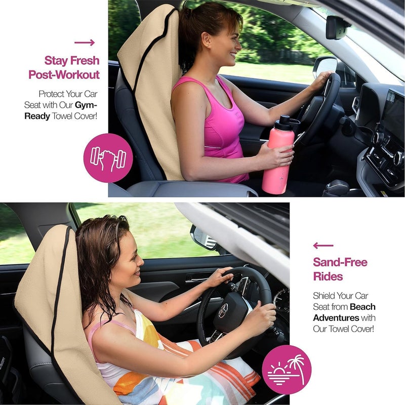Aputue Waterproof Sweat Towel Car Seat Cover, Sweat Car seat Protector for Cars, Towel Waterproof Car Seat Cover Beige Gym Workout, Universal Fit Anti Slip Bucket Seat Protector for Swimming (Beige) - Image 3