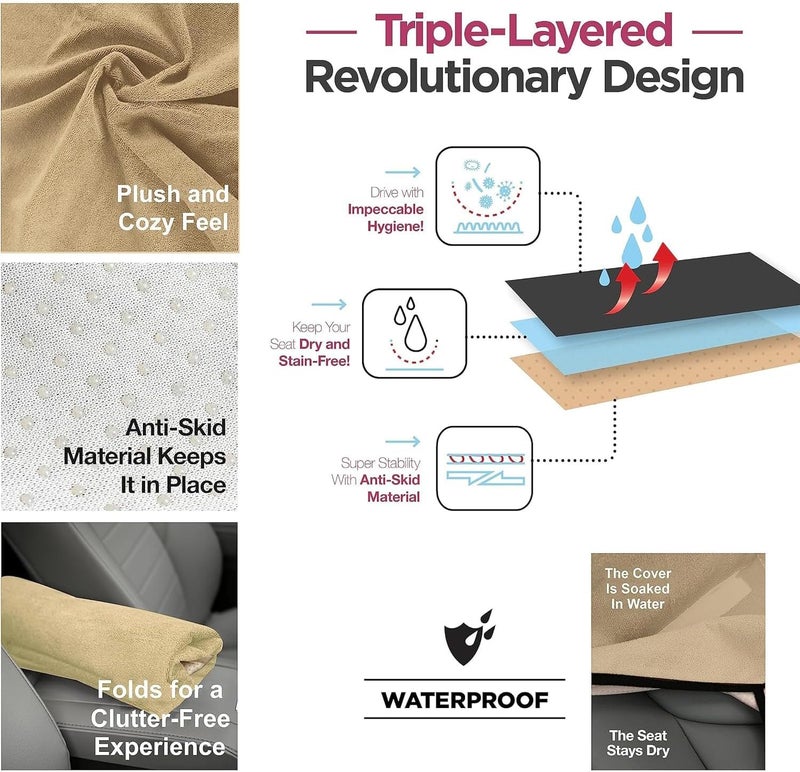 Aputue Waterproof Sweat Towel Car Seat Cover, Sweat Car seat Protector for Cars, Towel Waterproof Car Seat Cover Beige Gym Workout, Universal Fit Anti Slip Bucket Seat Protector for Swimming (Beige) - Image 2