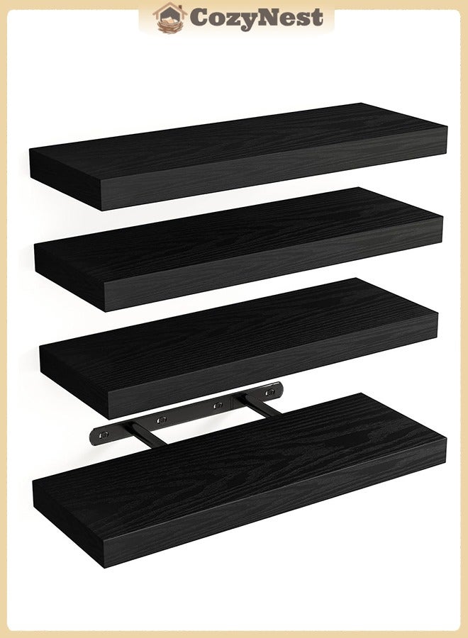 CozyNest 4Pcs Black Floating Wall Shelves,Large & Deep Sturdy Wall-Mounted Storage Rack for Bedroom, Bathroom, Laundry, Kitchen, Living Room & Closet Decor - Image 1