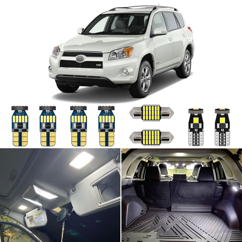 مجموعة إضاءة داخلية LED بيضاء مكونة من 8 قطع لسيارة تويوتا RAV4 2006 2007 2008 2009 2010 2011 2012 Super Bright 6000K