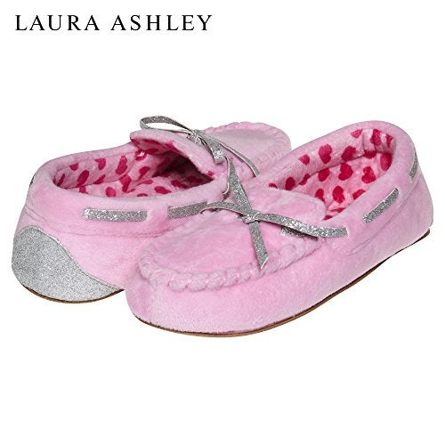 Laura Ashley Kids Girls Fleece Glitter and Bow Moccasins Pink 11/12 - Image 4