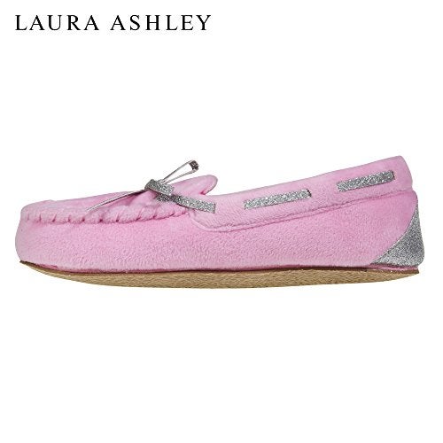 Laura Ashley Kids Girls Fleece Glitter and Bow Moccasins Pink 11/12 - Image 3