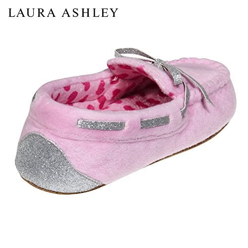 Laura Ashley Kids Girls Fleece Glitter and Bow Moccasins Pink 11/12 - Image 2