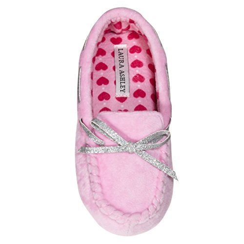 Laura Ashley Kids Girls Fleece Glitter and Bow Moccasins Pink 11/12 - Image 1