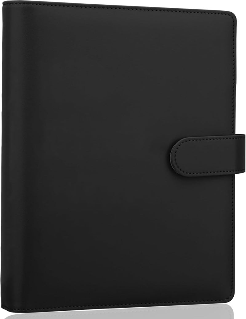 Antner A5 PU Leather 6-Ring Notebook Binder Cover for Filler Paper, Refillable Personal Planner Budget With Magnetic Buckle Closure, Black - Image 1