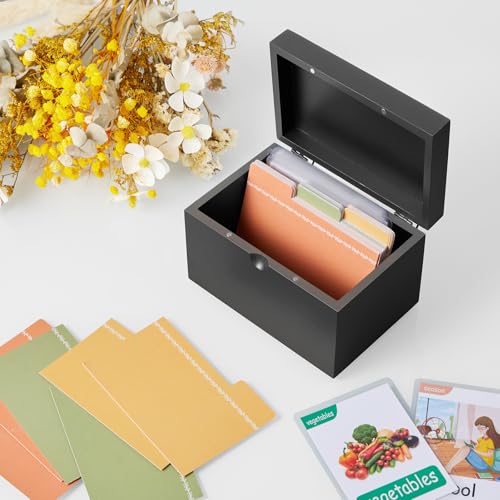 DRASTAR Index Card Holder 3x5, Wooden Index Card Organizer Box with 45 Index Card Dividers, Flashcard Notecard Holders for Home Office, Black - Image 5