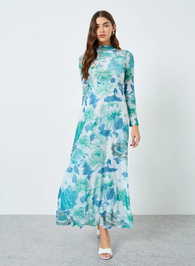 تايك تو فستان طويل بطبعة زهور وأكمام طويلة