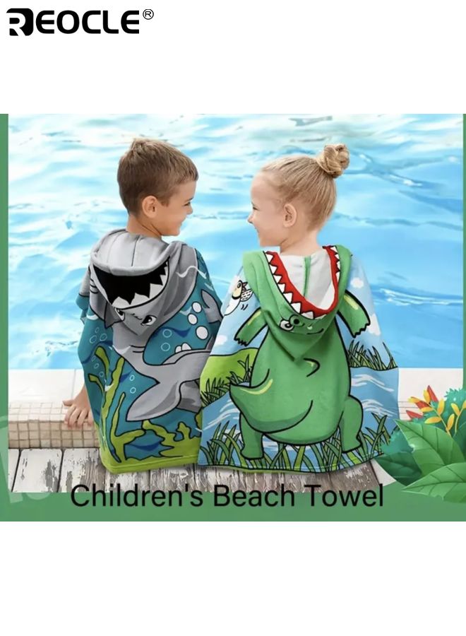 REOCLE Kid's Hooded Beach Towel with Cartoon Design and Soft Absorbent Fabric Toddler Pool Towel Wrap with Hood for Swimming Bath Use - Image 2