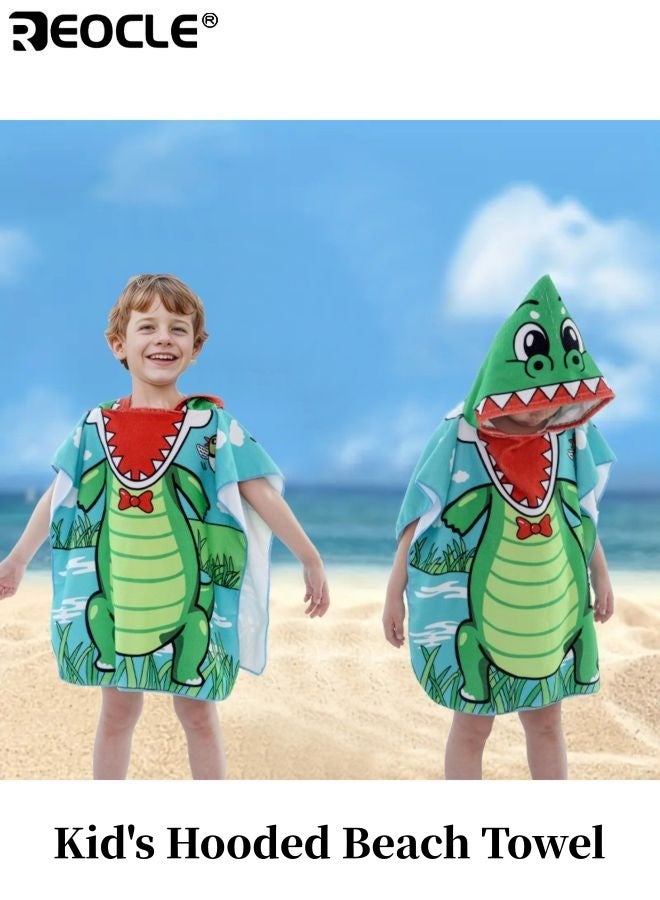 REOCLE Kid's Hooded Beach Towel with Cartoon Design and Soft Absorbent Fabric Toddler Pool Towel Wrap with Hood for Swimming Bath Use - Image 1