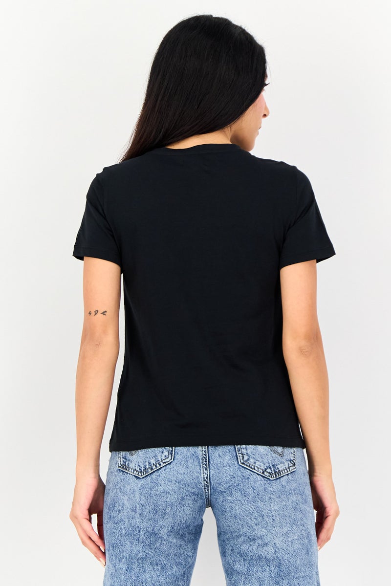 ONLY Women Crew Neck Short Sleeve Embroidered Logo T-Shirts, Black - Image 4