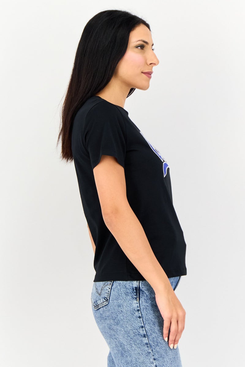 ONLY Women Crew Neck Short Sleeve Embroidered Logo T-Shirts, Black - Image 2