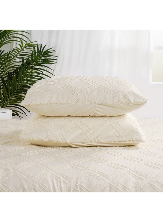 PHF 3 Piece King Tufted Jacquard Duvet Cover Set, Textured Stripe Washed Microfiber Boho Bedding Collection, Set includes Duvet Cover (230 cm x 230 cm)  + 2x Pillow Shams ( 50 cm x 90 cm), Beige - Image 2