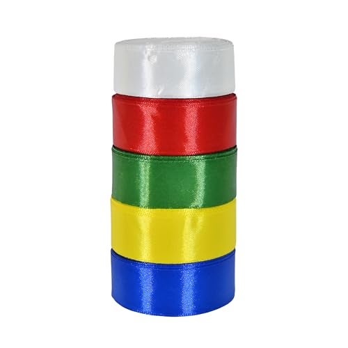 AMAROBA Satin Ribbon for Decoration, Gift Wrapping, for School Project Works, Opening Ribbon, Invitation Card, Birthday Parties, and Multi Purpose USE (1 INCH (10MTR X 5 PC), Multi) Colour May Vary - Image 1