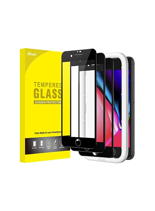 Jetech Full Coverage Screen Protector For Iphone Se 3 (2022)/Se 2 (2020)/8/7 4.7-Inch, Black Edge Tempered Glass Film With Easy Installation Tool, Case-Friendly, Hd Clear, 3-Pack (Black) - Image 2