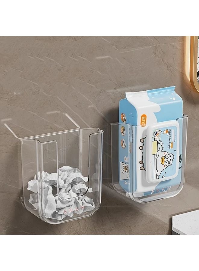 Transparent White No Drill Adhesive Wall Mounted Bathroom Tissue Storage Box - Image 3