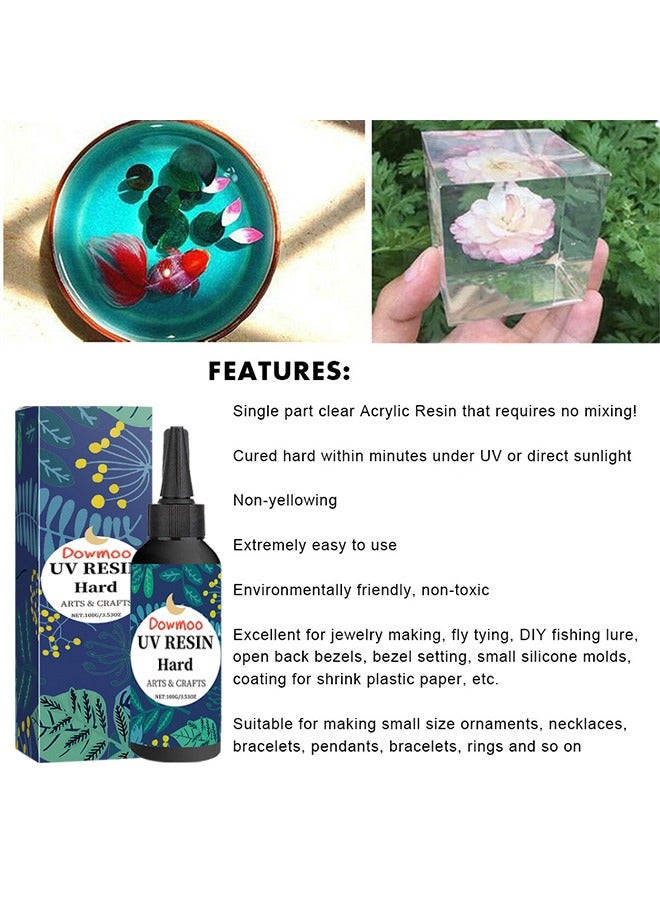  دومو راتنج الأشعة فوق البنفسجية الصلب ، 100 جرام واضح الكريستال الصلب علاج الأشعة فوق البنفسجية علاج راتنجات الايبوكسي لصنع المجوهرات DIY ، ديكور المنزل ، راتنج الشمس النشط للشمس الشفاف لصب الراتنج والصب والطلاء (100 جرام) - Image 4