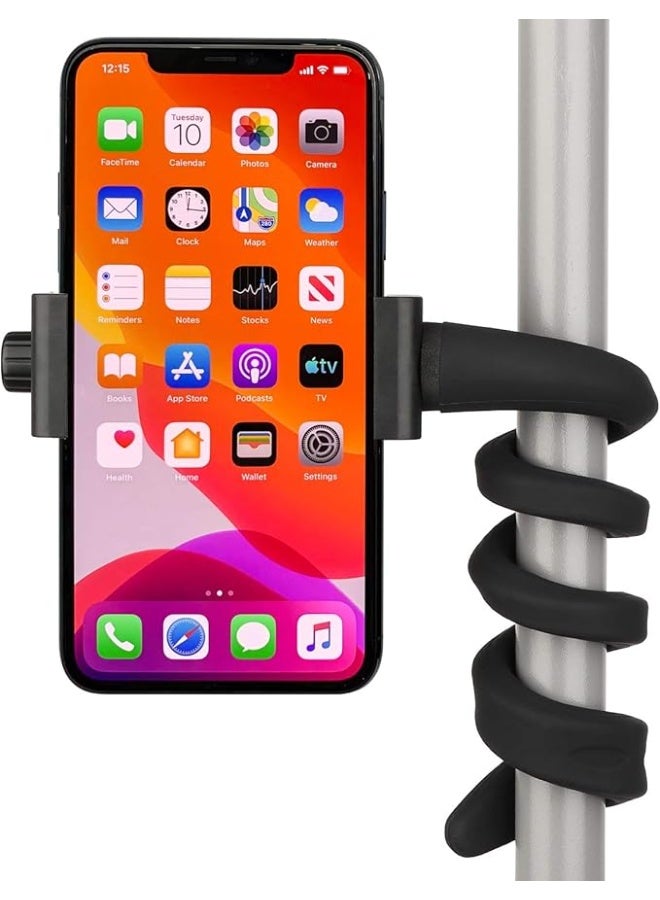 iTODOS Portable Flexible Cell Phone Holder Stand for Treadmill, Spin Bike, Bed, Car, Kitchen, Desk, Grocery Shopping Cart,Compatible with iPhone, Android, GoPro, DSLR, Action Camera(Black) - Image 4
