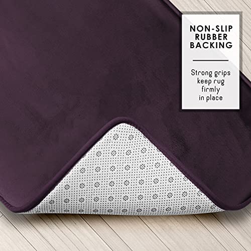 Clara Clark 3 Piece Bathroom Rugs Bath Mat Set, Velvet Memory Foam Bath Mats for Bathroom - Non-Slip, PVC Backing Bath Rugs, Washable - Dries Quickly, Purple - Image 4