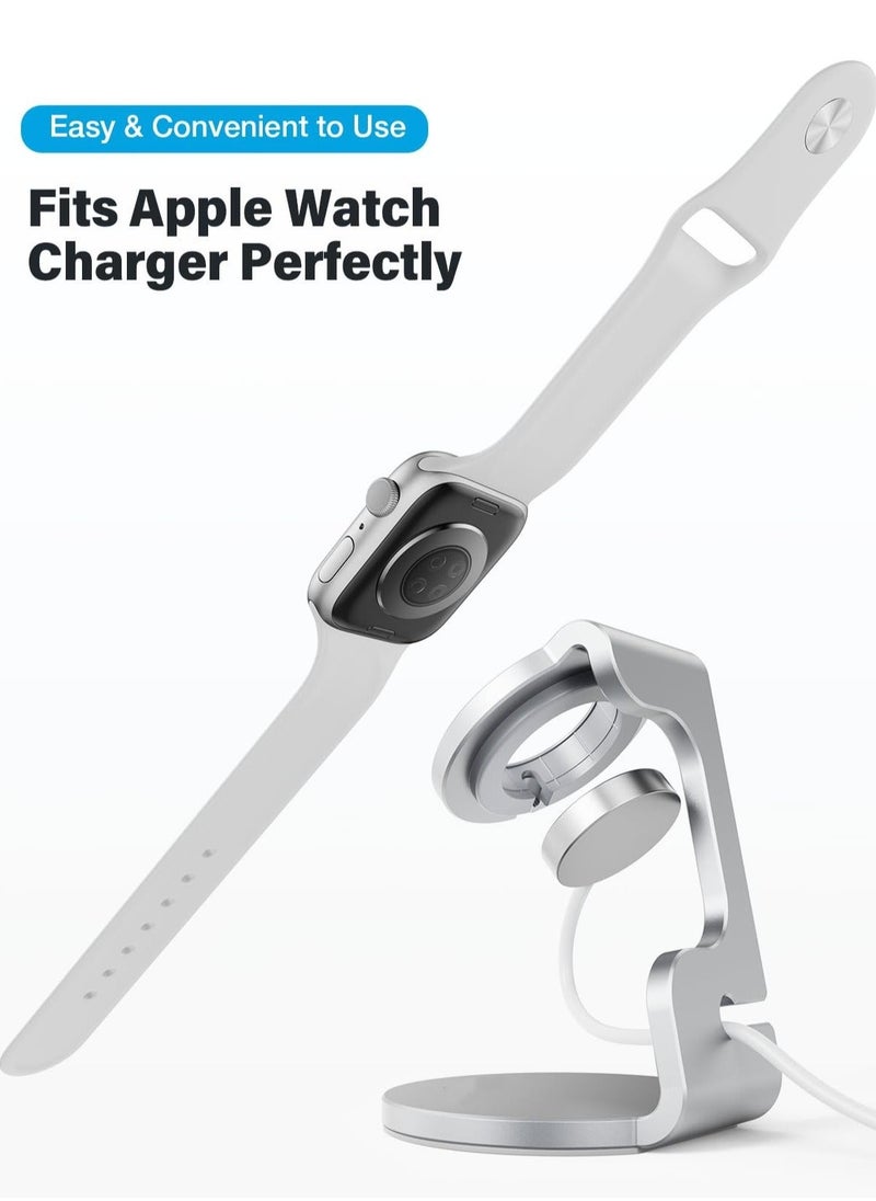 Y&D - Apple Watch Stand - Future-Proof Charging Dock for All iWatch Series | Sturdy Holder with Cable Management Compatible 8, 7, 6, 5, 4, 3, 2, 1 (Silver) - Image 1