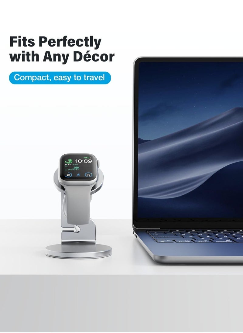 Y&D - Apple Watch Stand - Future-Proof Charging Dock for All iWatch Series | Sturdy Holder with Cable Management Compatible 8, 7, 6, 5, 4, 3, 2, 1 (Silver) - Image 1