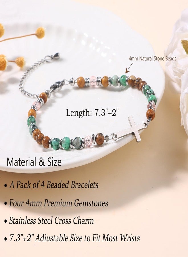 FIRAZIO 4PCS Cross Bracelet for Women - Christian Gifts Stocking Stuffers for Women Best Friend Bracelet Religious Confirmation Baptism Easter Birthday Christmas Gifts Jewelry - Image 3