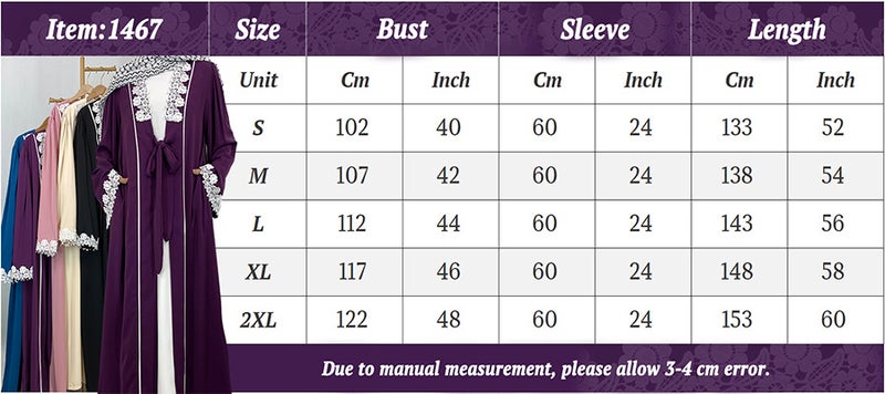 Elegant Lace Trim Cardigan Long Pocket Robe Border Fashion Modest  Dress - Image 3