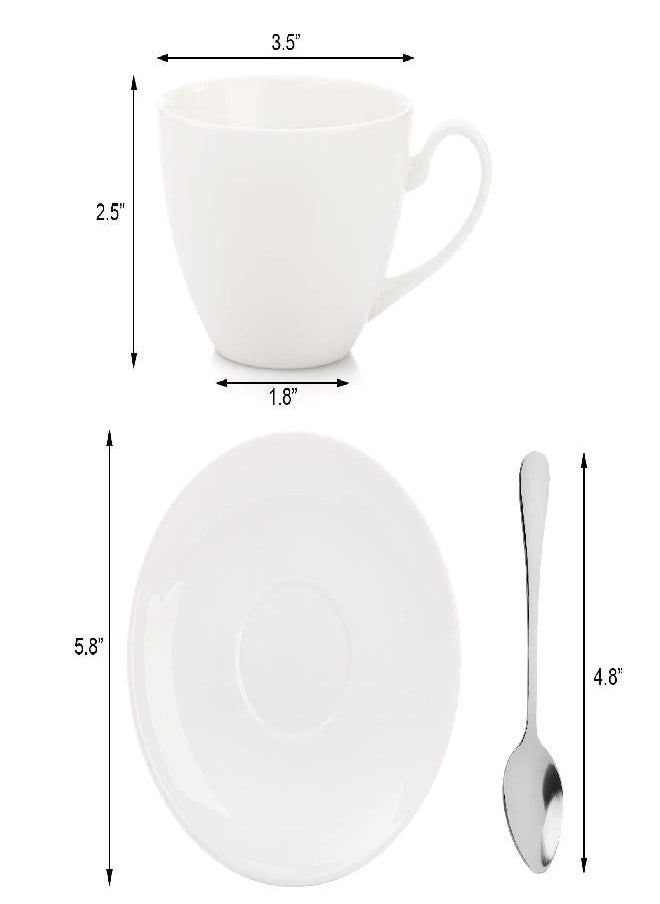 Foraineam Foraineam Espresso Cups with Saucers and Spoons, 6 oz White Tea Cup Set, Porcelain Coffee Cup and Saucer Set with Stainless Steel Spoon for Specialty Coffee Drinks, Latte, Cafe Mocha and Tea, Set of 6  - Image 2