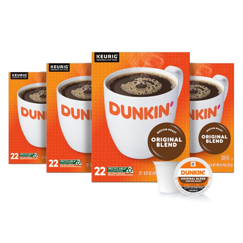 Dunkin' Original Blend Coffee, Medium Roast, K-Cup Pods, 22 Count Boxes (Pack of 4) - Image 1