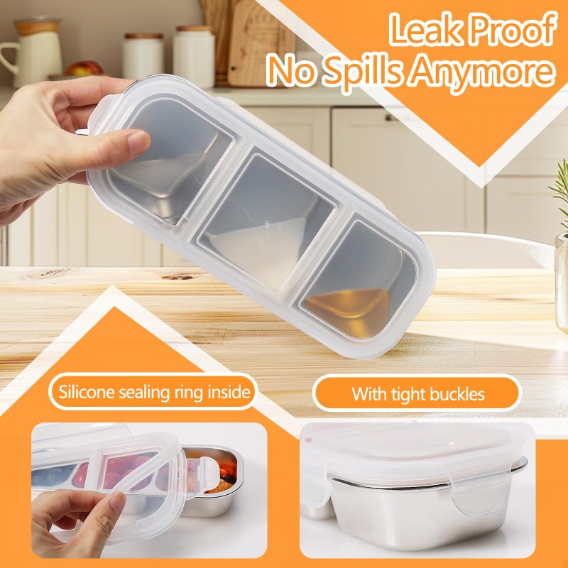 PTYTIFY Stainless Steel Snack Containers with Lids, 2 Pack Grab and Go Metal Snack Containers, 3 Compartment Reusable Stainless Steel Snack Box for Food Lunch Meal Prep (3+2 Compartment 2 PCS) - Image 3