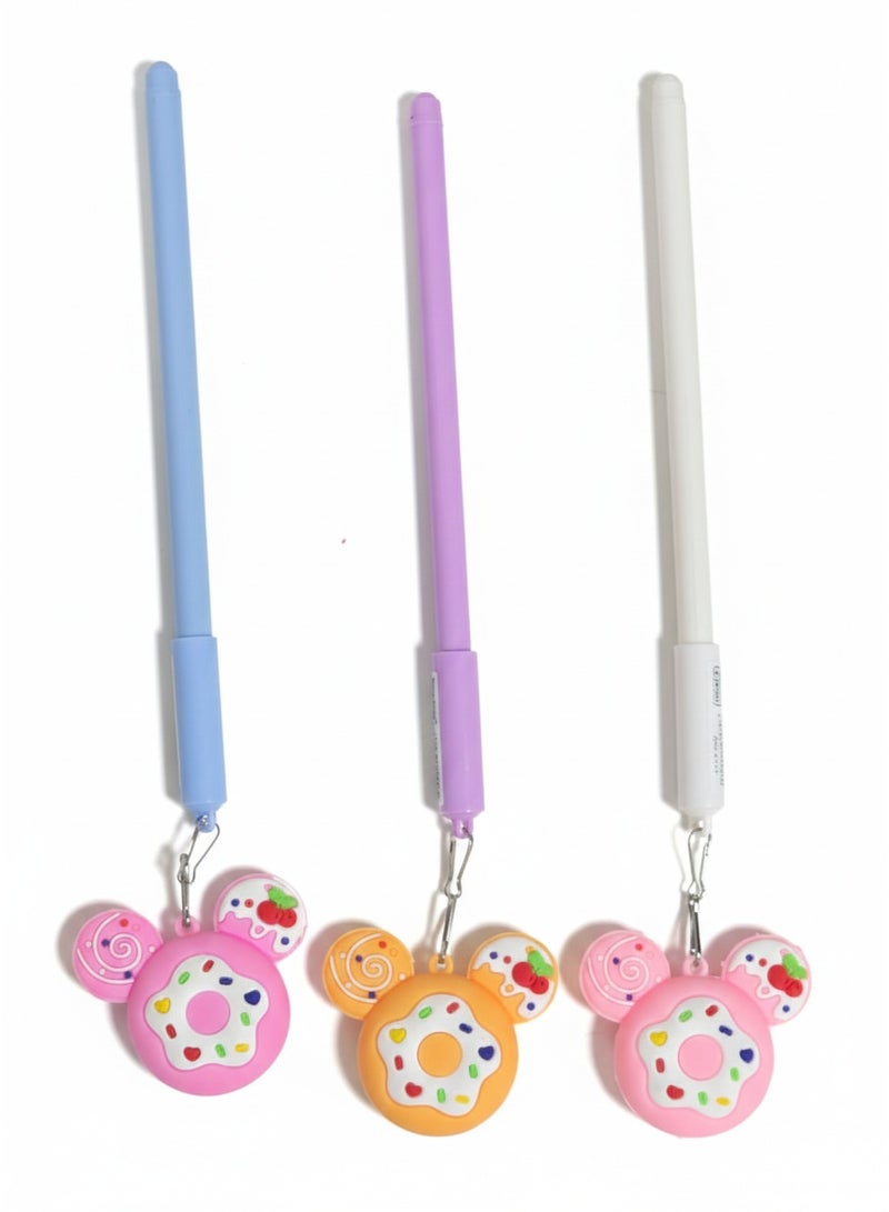 Genaric Kids' Fancy Playtime Gel Pens 03 Pcs -  with Detachable Silicon Figures & Pom-Pom Bunny Charms - Image 4