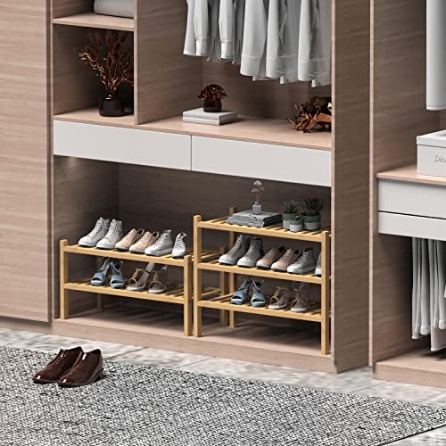 ROMGUAR CRAFT (Thick Bamboo Shoe Rack for Entryway, 2-Tier Free Standing Shoe Racks Stackable Shoe Rack Organizer for Hallway Closet Living Room 27 x12 x14 Inches - Image 3