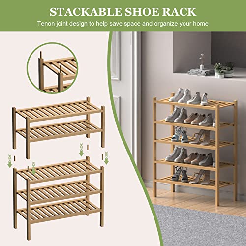 ROMGUAR CRAFT (Thick Bamboo Shoe Rack for Entryway, 2-Tier Free Standing Shoe Racks Stackable Shoe Rack Organizer for Hallway Closet Living Room 27 x12 x14 Inches - Image 4