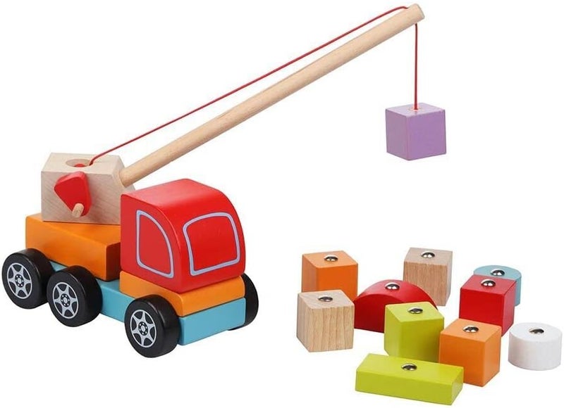 Cubika Wooden Crane Truck – Magnetic Construction Vehicle Playset for Toddlers Ages 18 Months+ – Montessori Toy for Fine Motor Skills, Creativity, and Imaginative Play - Image 4