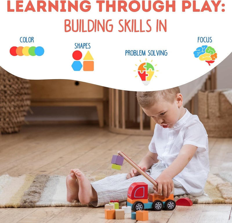 Cubika Wooden Crane Truck – Magnetic Construction Vehicle Playset for Toddlers Ages 18 Months+ – Montessori Toy for Fine Motor Skills, Creativity, and Imaginative Play - Image 5