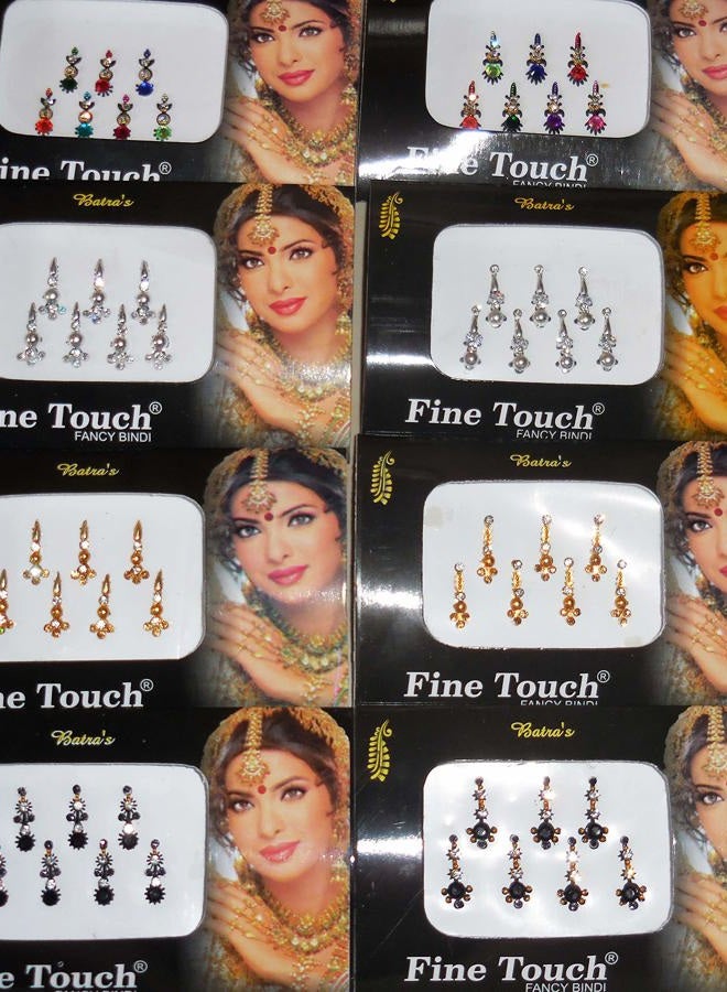 Fine Touch 8 Pack - 56 Silver, Golden,Black,Multicolored Face Jewels crystal - Image 1