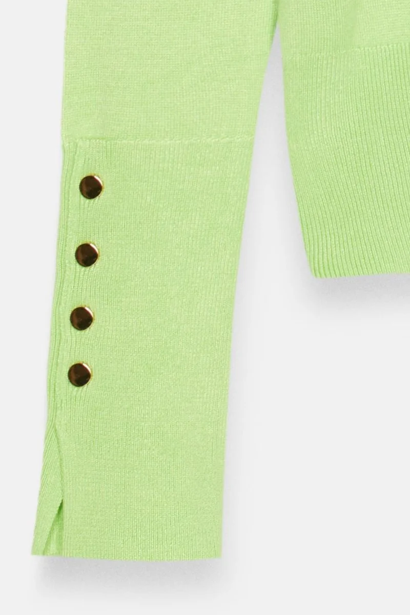 Dilvin Lime Green DILVIN Women's Turtleneck Knit Sweater With Buttons for Women | Best Price UAE