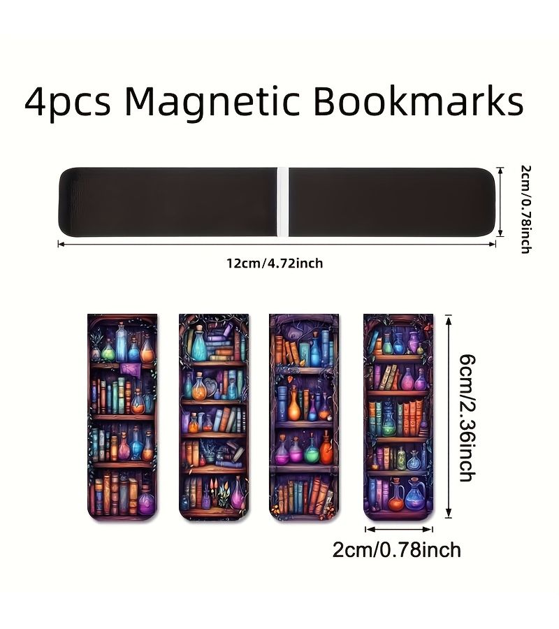 4 قطع علامات كتب مغناطيسية مقاومة للماء، علامات صفحات قابلة للطي بتصميم رف كتب، مشابك كتب متينة للكتب والمجلات والمخططات، للاستخدام المكتبي، طباعة عالية الدقة لفنون الخيال، هدية للمعلمين وعشاق الكتب والطلاب، مناسبة لأعياد الميلاد والتخرج والعودة إلى المدرسة. - Image 2