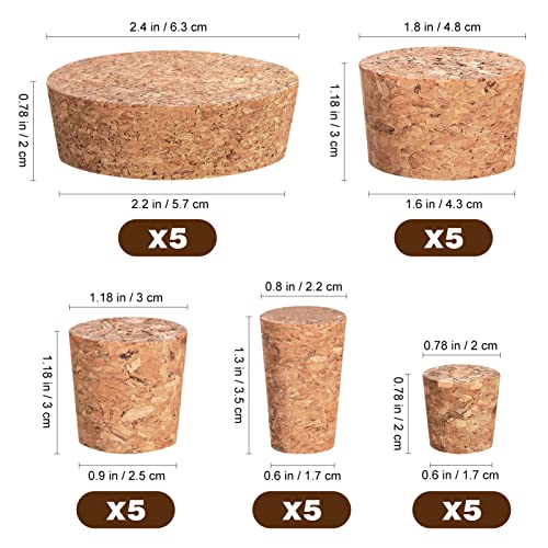 ARTIBETTER 1 Set of 25 Pcs Cork Stoppers Bottle Cork Stoppers Wooden Tapered Plugs Replacement Assorted Size s (5 Sizes) - Image 2
