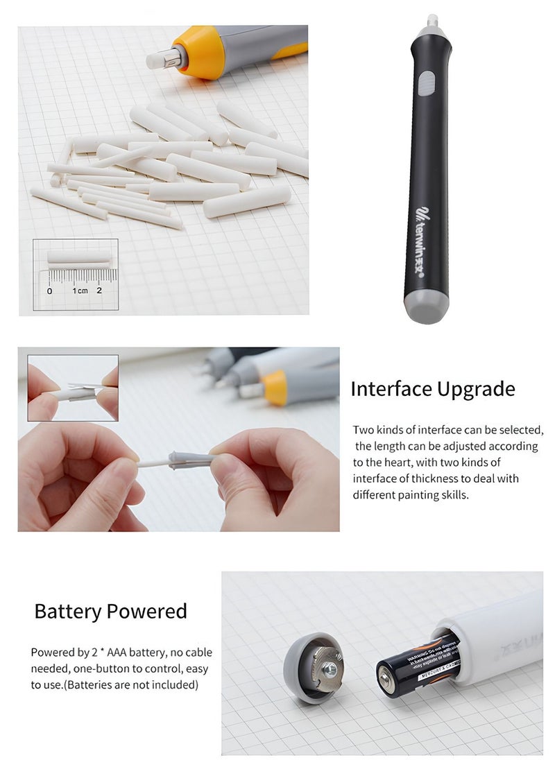tenwin - black Electric Eraser Battery Operated Eraser Kit with 22pcs Additional Replaceable Rubbers for Artists Automatic Portable Pencil Eraser for Sketching Pencils Drafting Drawing Graphite Pencils - Image 1