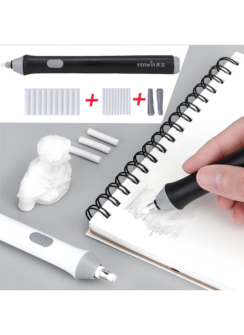 tenwin - black Electric Eraser Battery Operated Eraser Kit with 22pcs Additional Replaceable Rubbers for Artists Automatic Portable Pencil Eraser for Sketching Pencils Drafting Drawing Graphite Pencils - Image 1